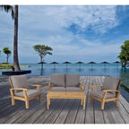 Teak Wood Arm Chair and Loveseat Outdoor Seating Set with Cushions and Coffee Table - Set of 4 Brown - Roche River Decor