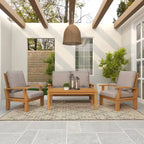 Teak Wood Arm Chair and Loveseat Outdoor Seating Set with Cushions and Coffee Table - Set of 4 Brown - Roche River Decor
