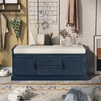 Storage Bench with 2 Drawers and 2 Cabinets, Shoe Bench with Removable Cushion for Living Room