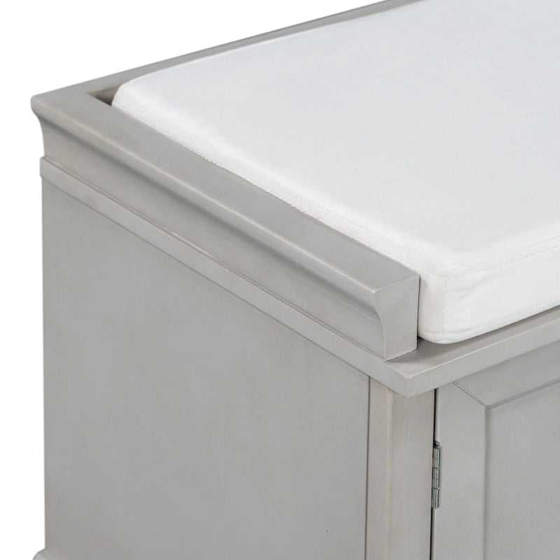 Storage Bench with 2 Drawers and 2 Cabinets, Shoe Bench with Removable Cushion for Living Room