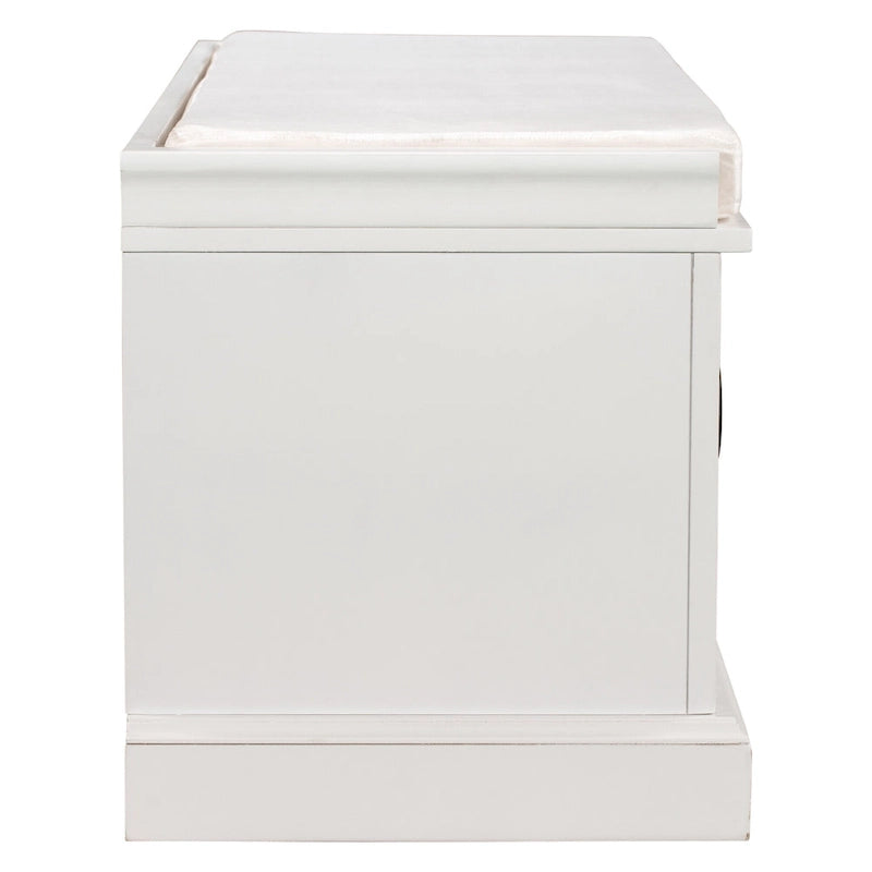 Storage Bench with 2 Drawers and 2 Cabinets, Shoe Bench with Removable Cushion for Living Room