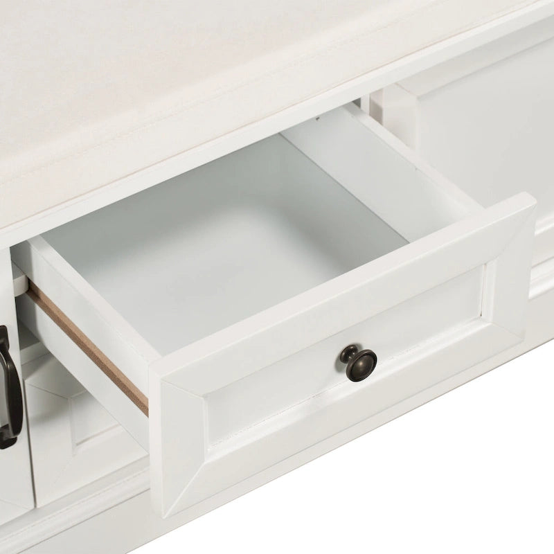 Storage Bench with 2 Drawers and 2 Cabinets, Shoe Bench with Removable Cushion for Living Room