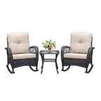 3 Pieces Outdoor Wicker Conversation Set with Glass Top Side Table