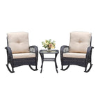 3 Pieces Outdoor Wicker Conversation Set with Glass Top Side Table
