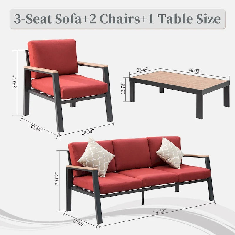 4 Pieces Aluminum Outdoor Patio Furniture Set, Modern Outdoor Sectional with Coffee Table & Cushion - 70.87 * 25.98 * 14.37