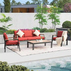 4 Pieces Aluminum Outdoor Patio Furniture Set, Modern Outdoor Sectional with Coffee Table & Cushion - 70.87 * 25.98 * 14.37