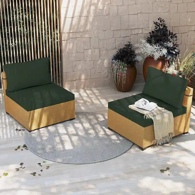 UPHA 2- Person Stylish Rattan Patio Conversation Seating Set with Cushions.