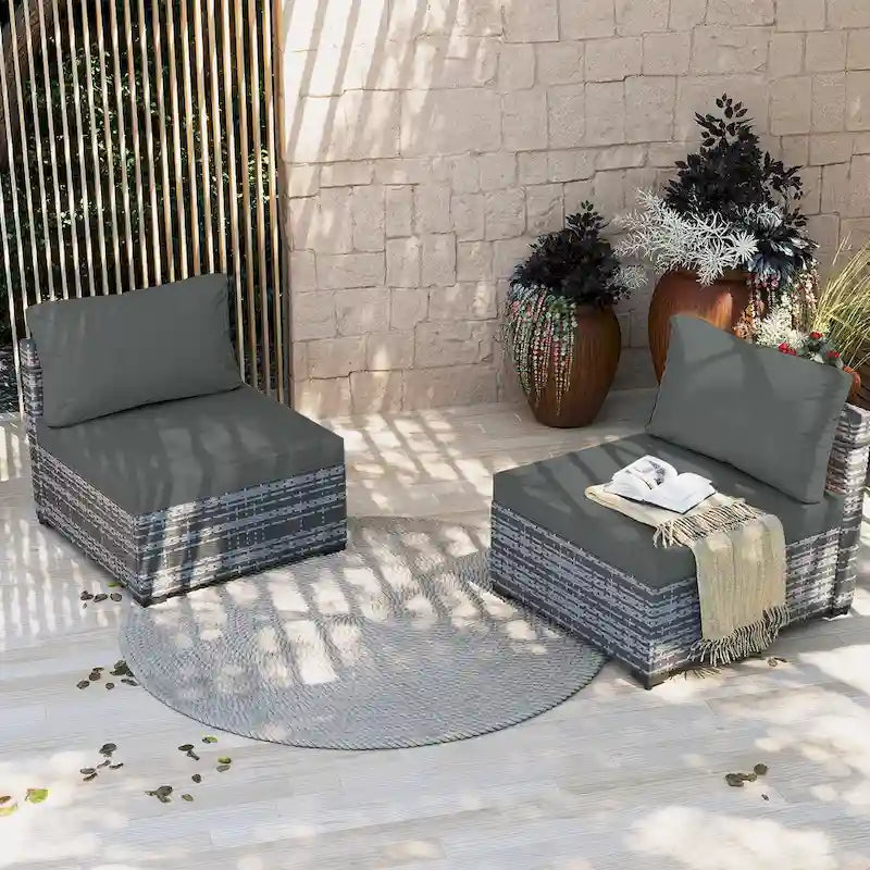 UPHA 2- Person Stylish Rattan Patio Conversation Seating Set with Cushions.
