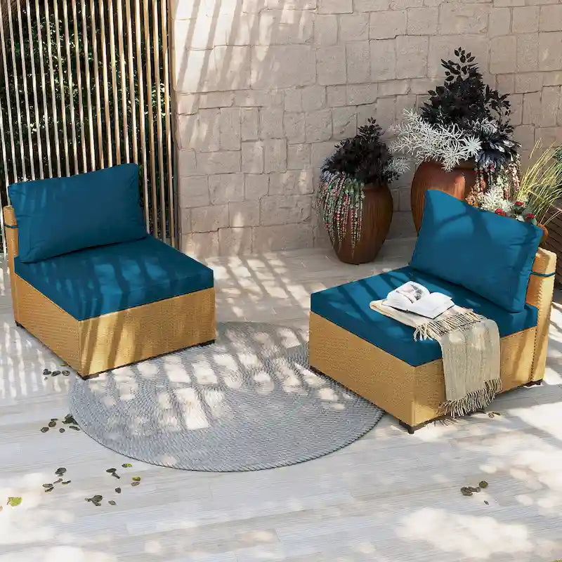 UPHA 2- Person Stylish Rattan Patio Conversation Seating Set with Cushions.