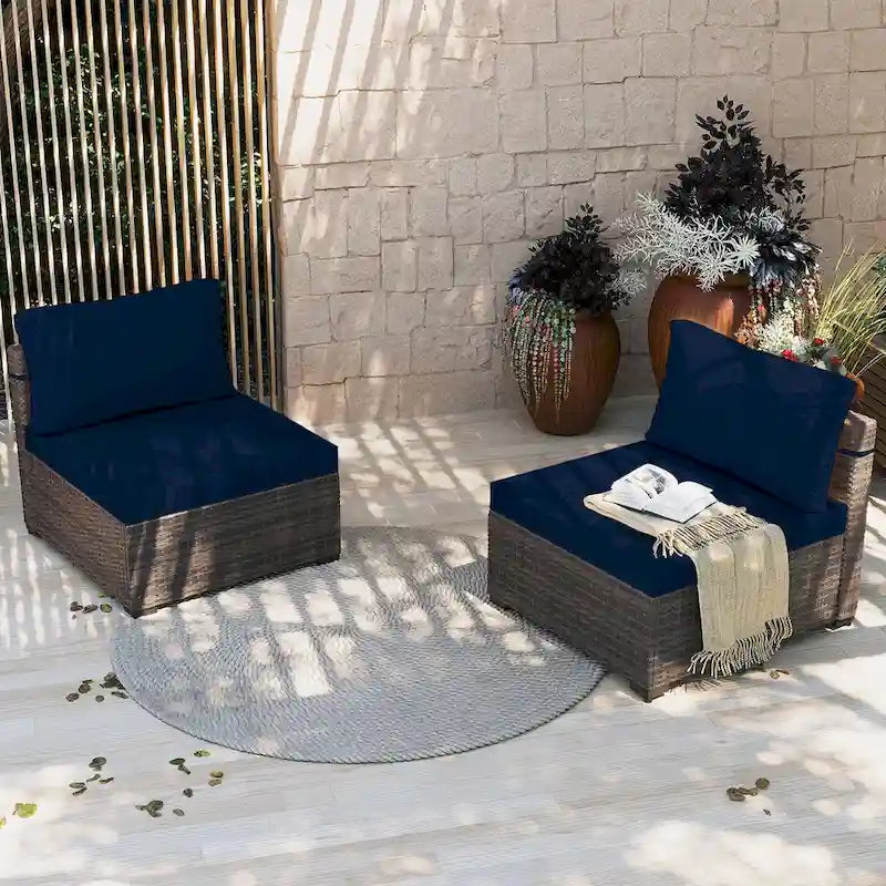 UPHA 2- Person Stylish Rattan Patio Conversation Seating Set with Cushions.
