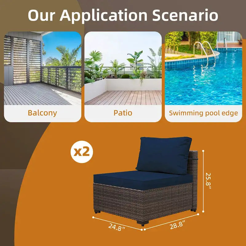 UPHA 2- Person Stylish Rattan Patio Conversation Seating Set with Cushions.