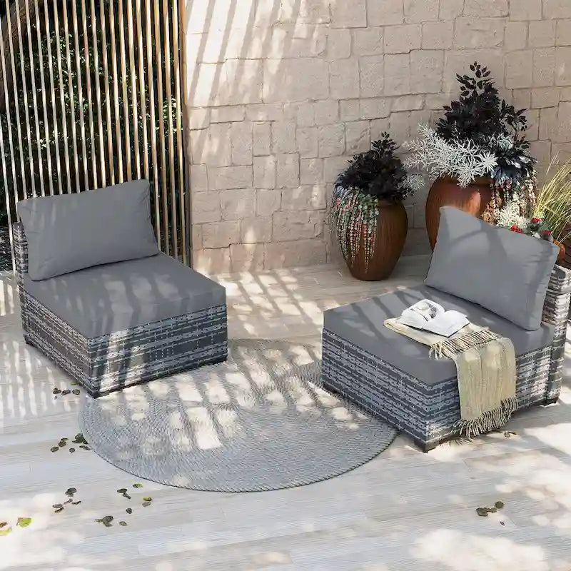 UPHA 2- Person Stylish Rattan Patio Conversation Seating Set with Cushions.