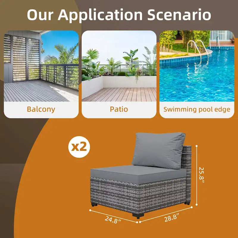 UPHA 2- Person Stylish Rattan Patio Conversation Seating Set with Cushions.