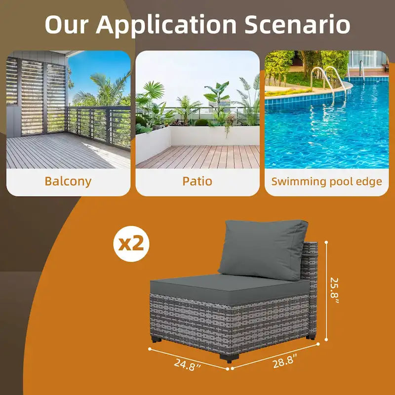 UPHA 2- Person Stylish Rattan Patio Conversation Seating Set with Cushions.