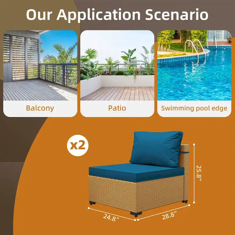 UPHA 2- Person Stylish Rattan Patio Conversation Seating Set with Cushions.