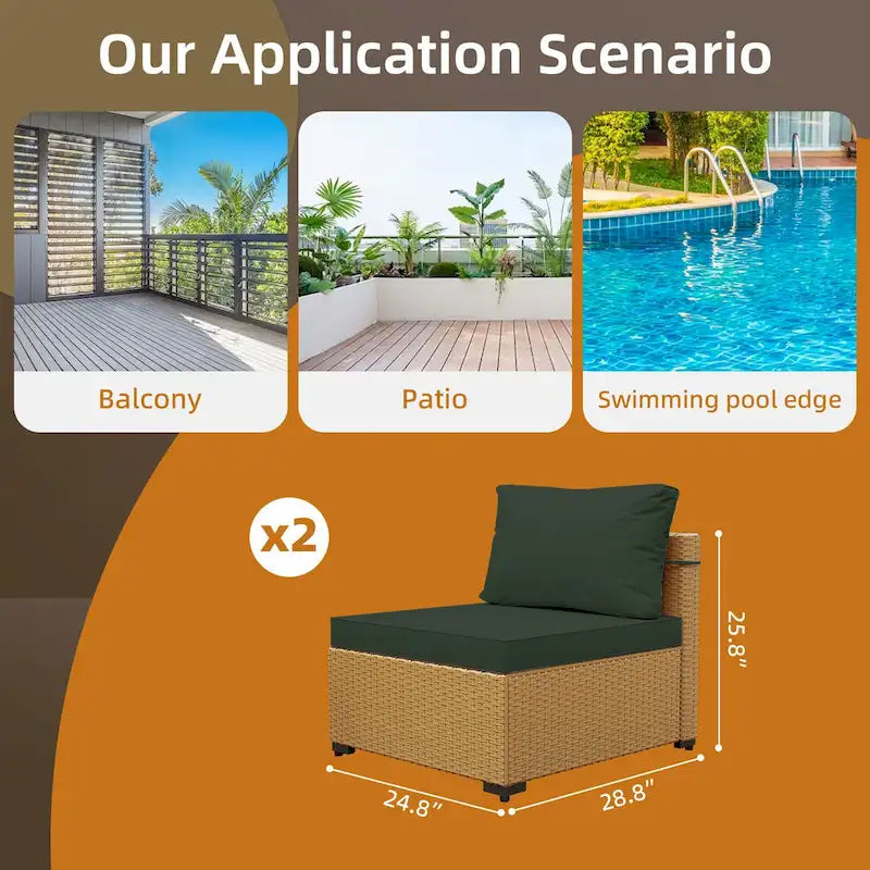 UPHA 2- Person Stylish Rattan Patio Conversation Seating Set with Cushions.