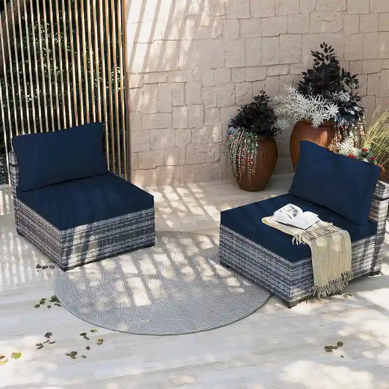 UPHA 2- Person Stylish Rattan Patio Conversation Seating Set with Cushions.