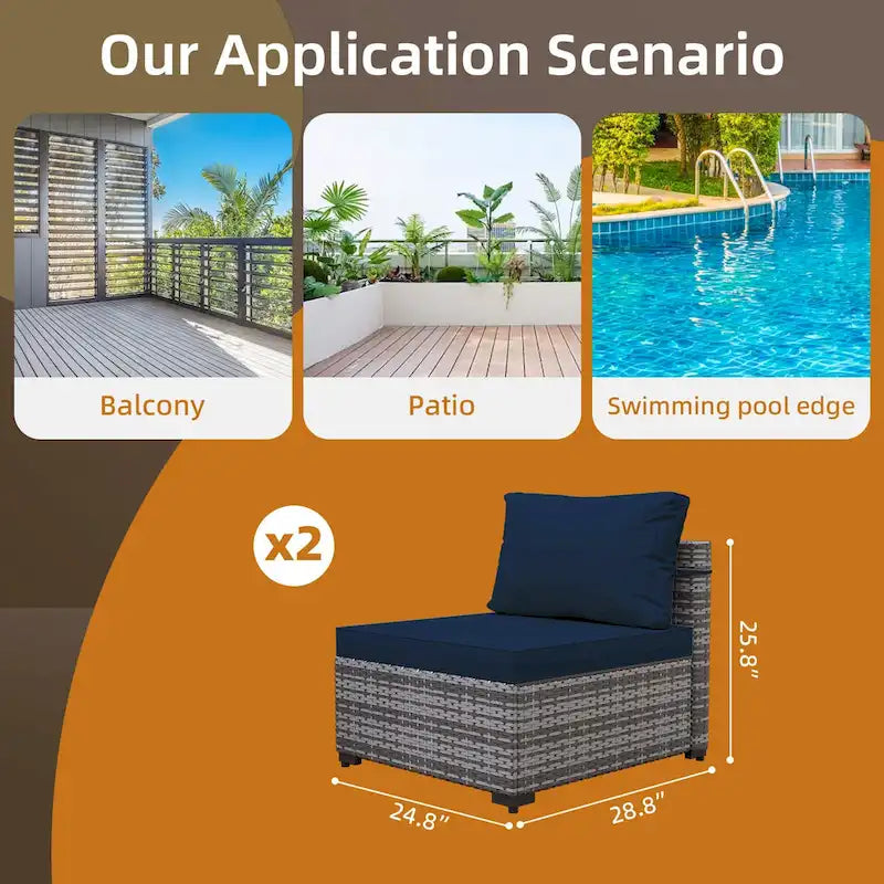 UPHA 2- Person Stylish Rattan Patio Conversation Seating Set with Cushions.