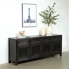 Four Drawer Distressed Black Sideboard 93x18x35 Inches Vintage Rustic Farmhouse Storage Cabinet