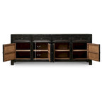 Four Drawer Distressed Black Sideboard 93x18x35 Inches Vintage Rustic Farmhouse Storage Cabinet