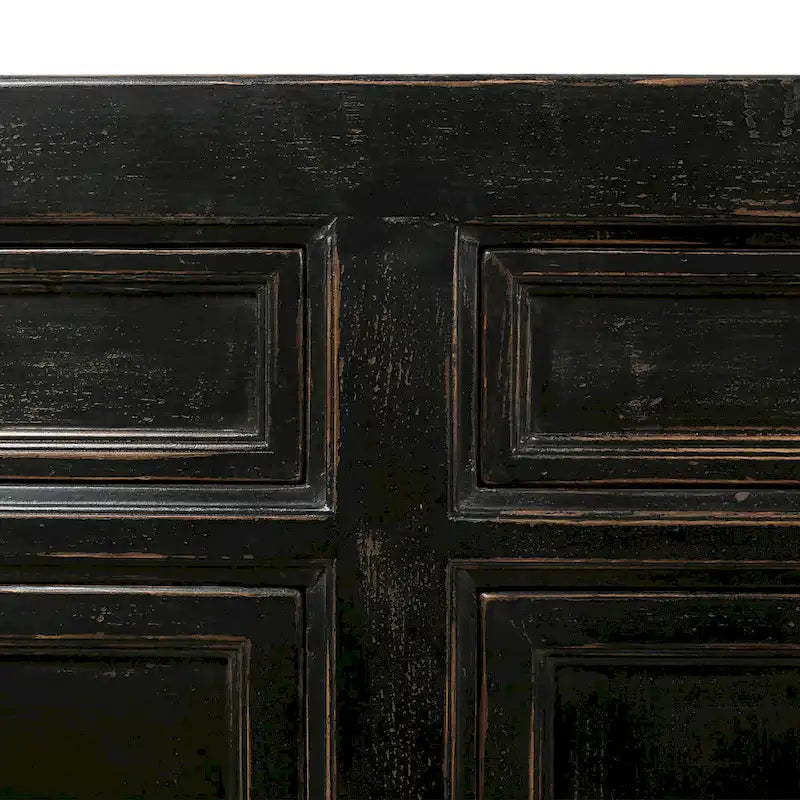 Four Drawer Distressed Black Sideboard 93x18x35 Inches Vintage Rustic Farmhouse Storage Cabinet