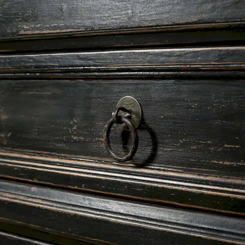Four Drawer Distressed Black Sideboard 93x18x35 Inches Vintage Rustic Farmhouse Storage Cabinet