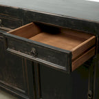 Four Drawer Distressed Black Sideboard 93x18x35 Inches Vintage Rustic Farmhouse Storage Cabinet