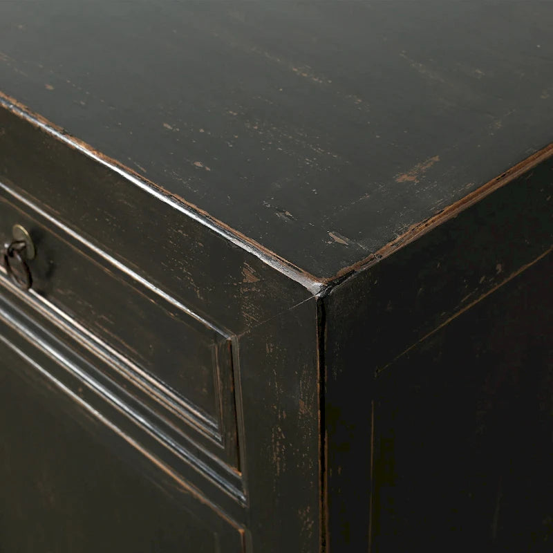 Four Drawer Distressed Black Sideboard 93x18x35 Inches Vintage Rustic Farmhouse Storage Cabinet