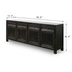 Four Drawer Distressed Black Sideboard 93x18x35 Inches Vintage Rustic Farmhouse Storage Cabinet