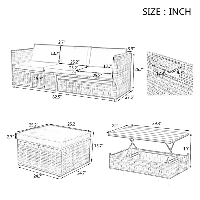 5 Set Wicker Furniture,Patio Furniture,Seasonal PE Wicker Furniture