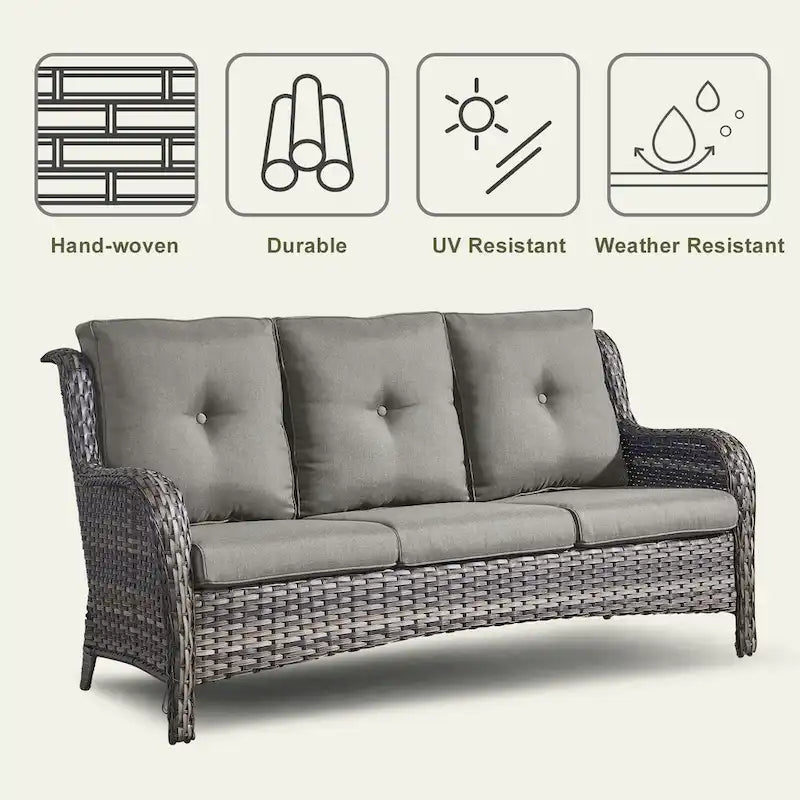 6 Pieces Outdoor Chair Sofa Ottoman with Fire Pit Table - Grey
