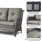 6 Pieces Outdoor Chair Sofa Ottoman with Fire Pit Table - Grey