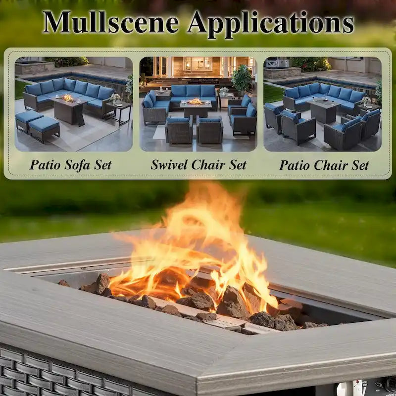 6 Pieces Outdoor Chair Sofa Ottoman with Fire Pit Table - Grey