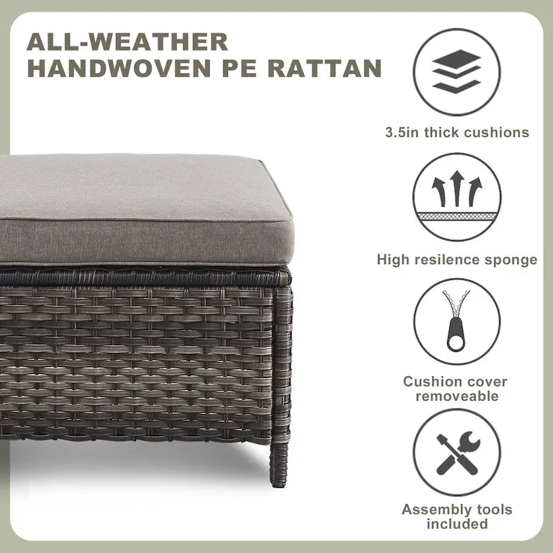 6 Pieces Outdoor Chair Sofa Ottoman with Fire Pit Table - Grey